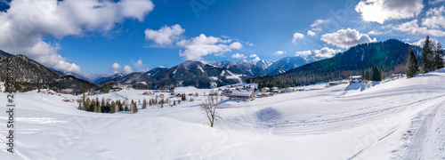 Winter landscape in Steinberg am Rofan near the lake Achen (German: Achensee) in Tyrol, Austria.