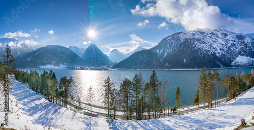 The lake Achen (German: Achensee) north of Jenbach in Tyrol, Austria. Together with the Achen Valley it parts the Karwendel mountain range in the west from the Brandenberg Alps in the east. photo