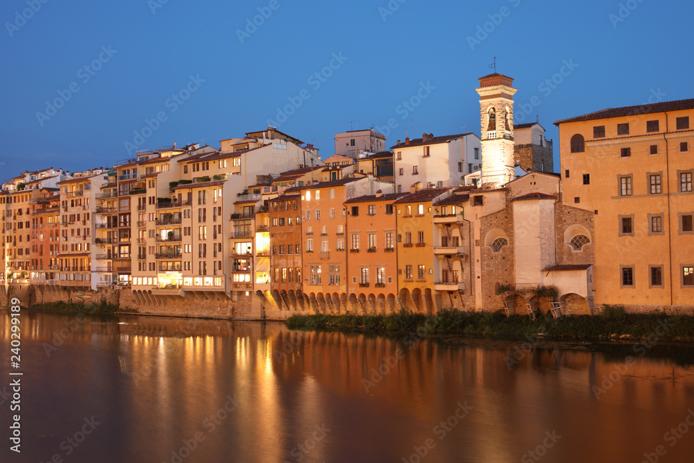 Night view to Arno river in Florence, Italy