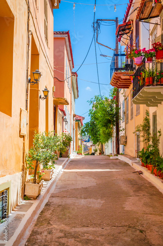 Fototapeta Naklejka Na Ścianę i Meble -  Traditional cozy greek street in city Nafplio, Greece
