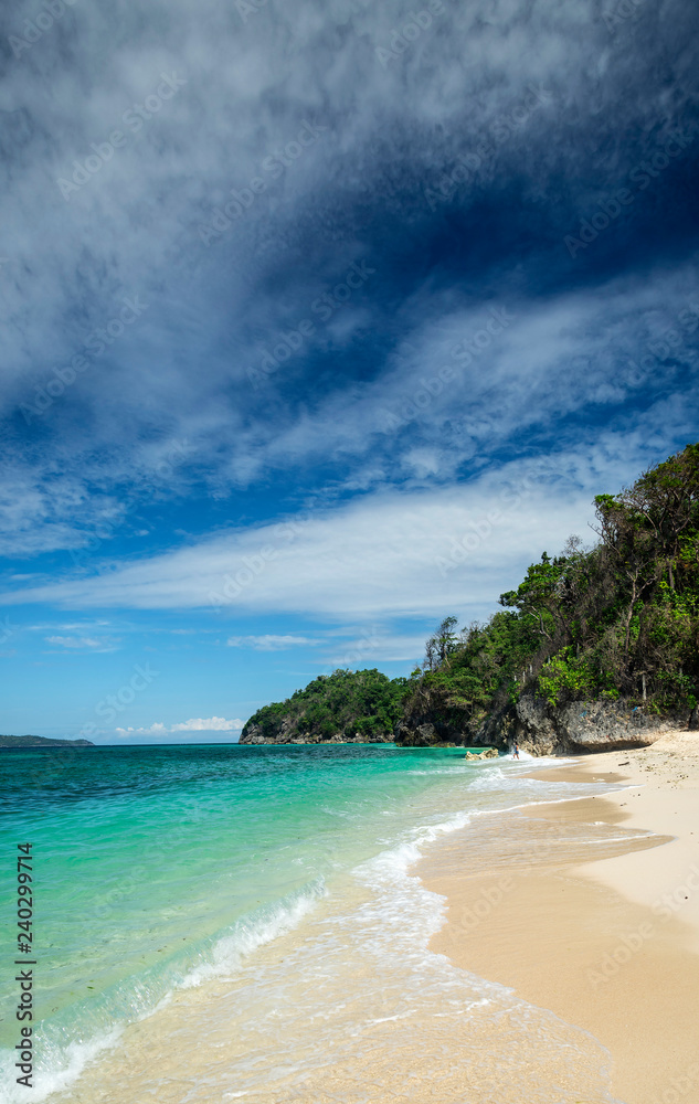 famous puka beach on tropical paradise boracay island in philippines