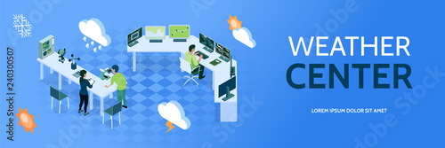 Isometric Meteorological Weather Center Horizontal Banner