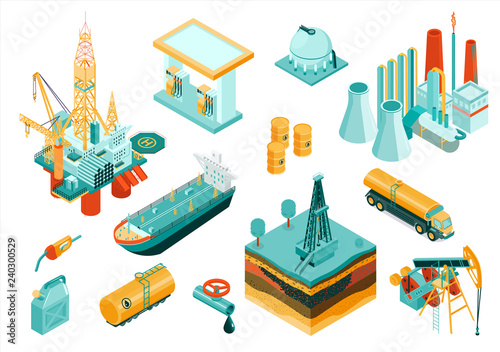 Isometric Oil Industry Icon Set
