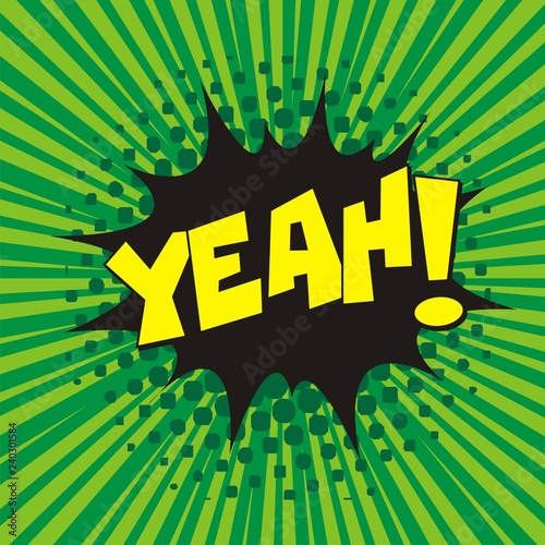 yeah bubble text explosion in green colour