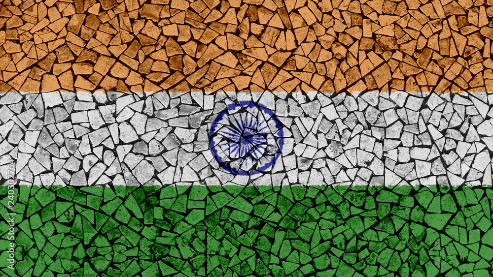 Fototapeta premium Mosaic Tiles Painting of India Flag, Background Texture