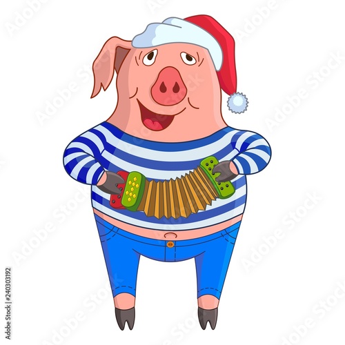 Funny pig with harmony. Symbol of the New Year 2019.