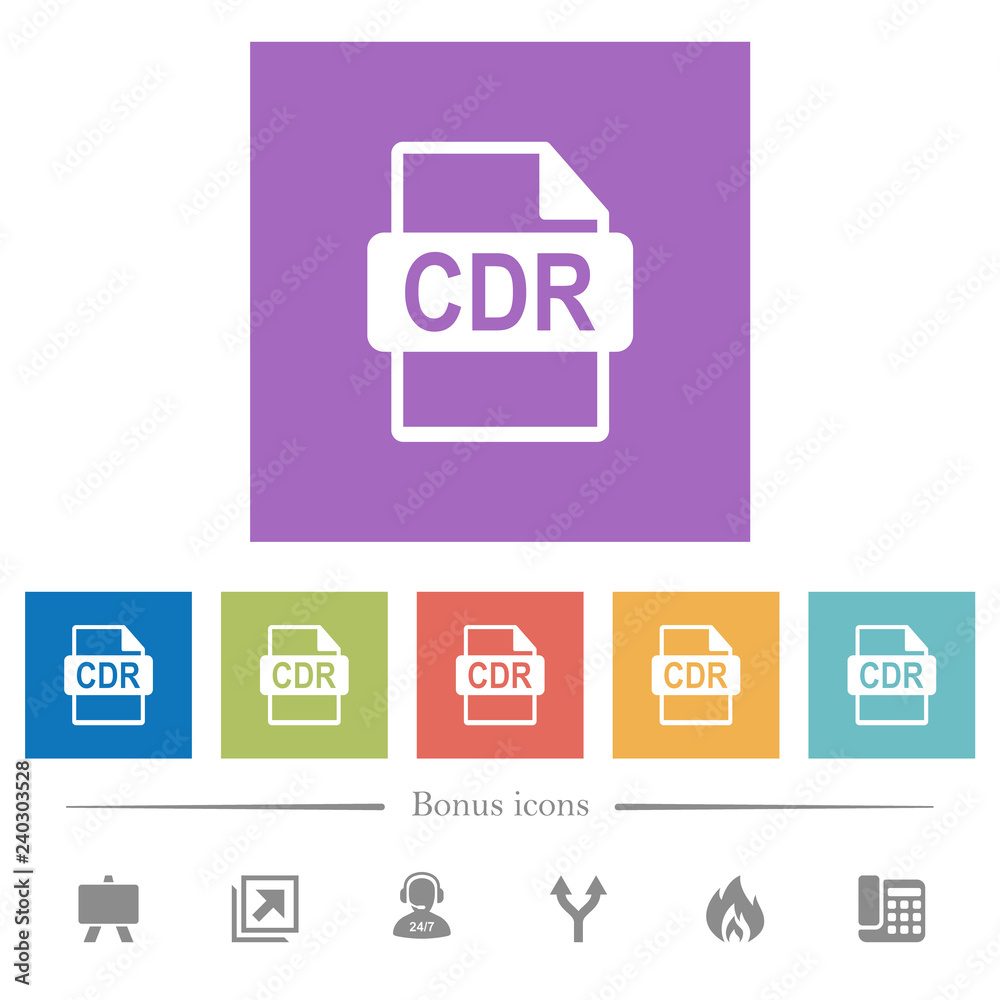 CDR file format flat white icons in square backgrounds Stock Vector ...
