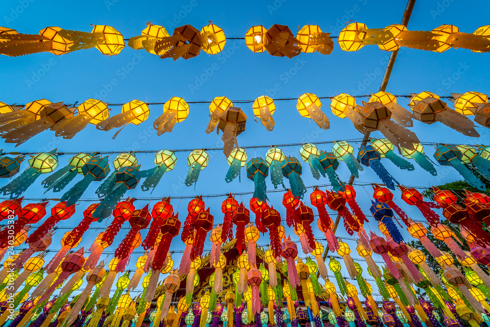 Northern Thai Style Lanterns (Yi Peng) Festival, Lamphun in Thailand.