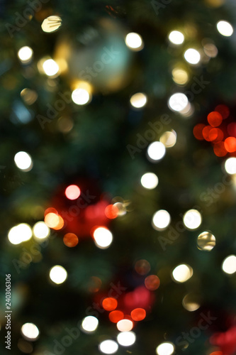 Blurred Decorated Christmas tree background.