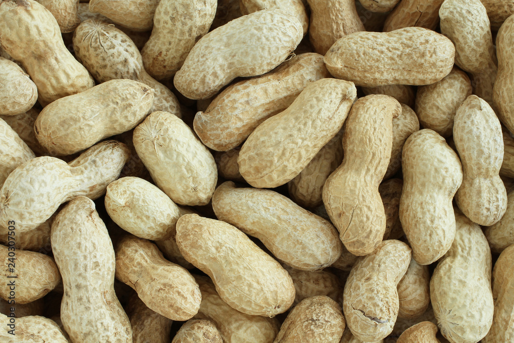 Food background - big unshelled peanuts situated arbitrarily Food background - big unshelled peanuts situated arbitrarily