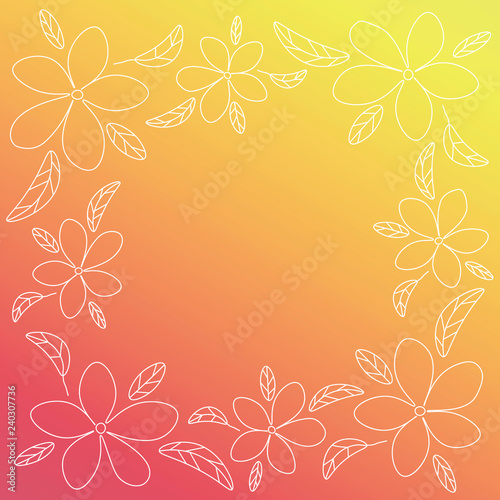 Red and yellow vector frame with white outline flowers.