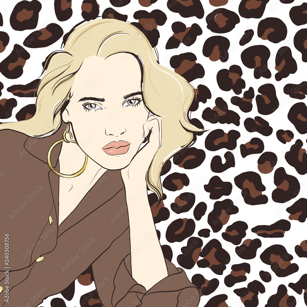Fashion woman sketch. Beautiful young woman in shirt, overalls on Leopard  background. Hand drawn fashion girl. Fashion model posing. Sketch. Vector  illustration. Fashion, style, beauty. Sketch drawing Stock Vector | Adobe  Stock