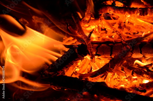  Background from burning firewood and orange flames.