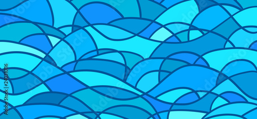 Abstract nautical wallpaper of the surface. Wavy sea background. Mosaic pattern with waves. Multicolored texture. Decorative backdrop