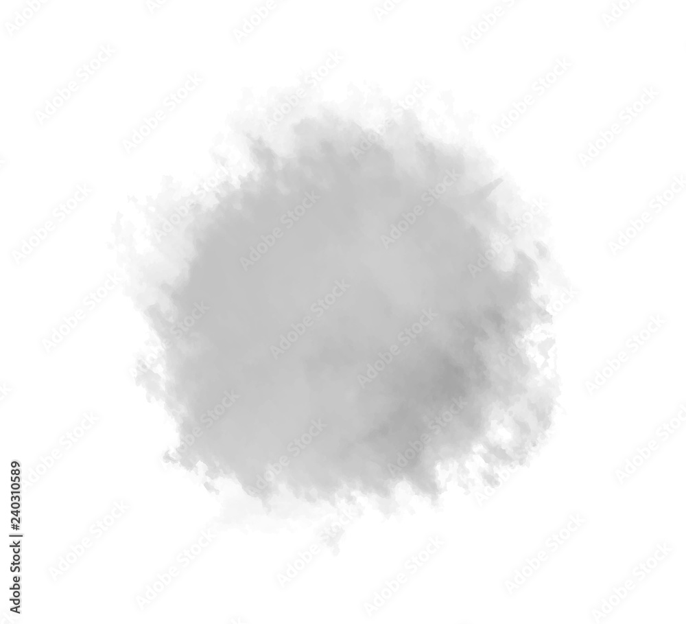 Watercolor spot on white. Digital aquarelle blotch on isolated background. Light blur stain. Hand drawn backdrop for design and work. Black and white illustration