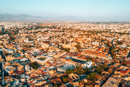 Aerial high altitude view of the iconic walled capital, Nicosia in Cyprus