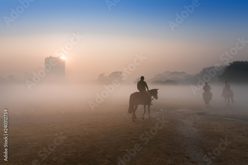 Mounted polices of Kolkata in a winter morning. photo