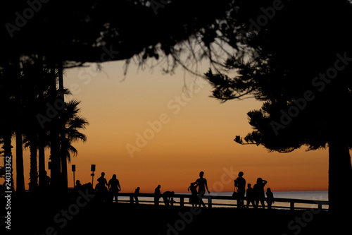 Silhouette of crowd of people watching the sunset in La Jolla California © Steve Azer