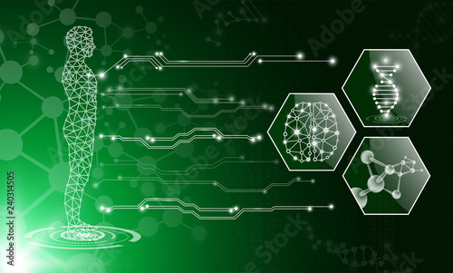 abstract background technology concept in green light,human body heal,technology modern medical science in future and global international medical with tests analysis clone DNA human