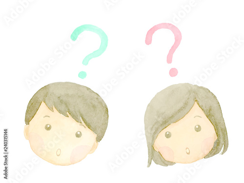子ども　ハテナ　水彩イラスト