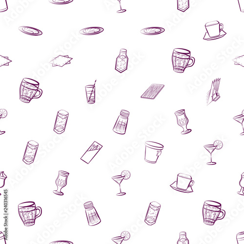 Drinks and Table setting set. Background for printing, design, web. Usable as icons. Seamless. Color.