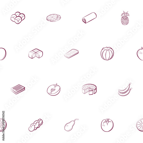 Bakery products and Fruits set. Background for printing, design, web. Usable as icons. Seamless. Color.