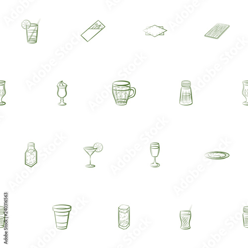 Drinks and Table setting set. Background for printing, design, web. Usable as icons. Seamless. Color.