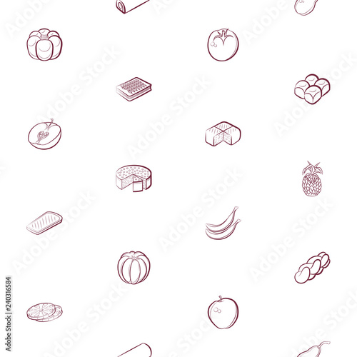 Bakery products and Fruits set. Background for printing, design, web. Usable as icons. Seamless. Color.