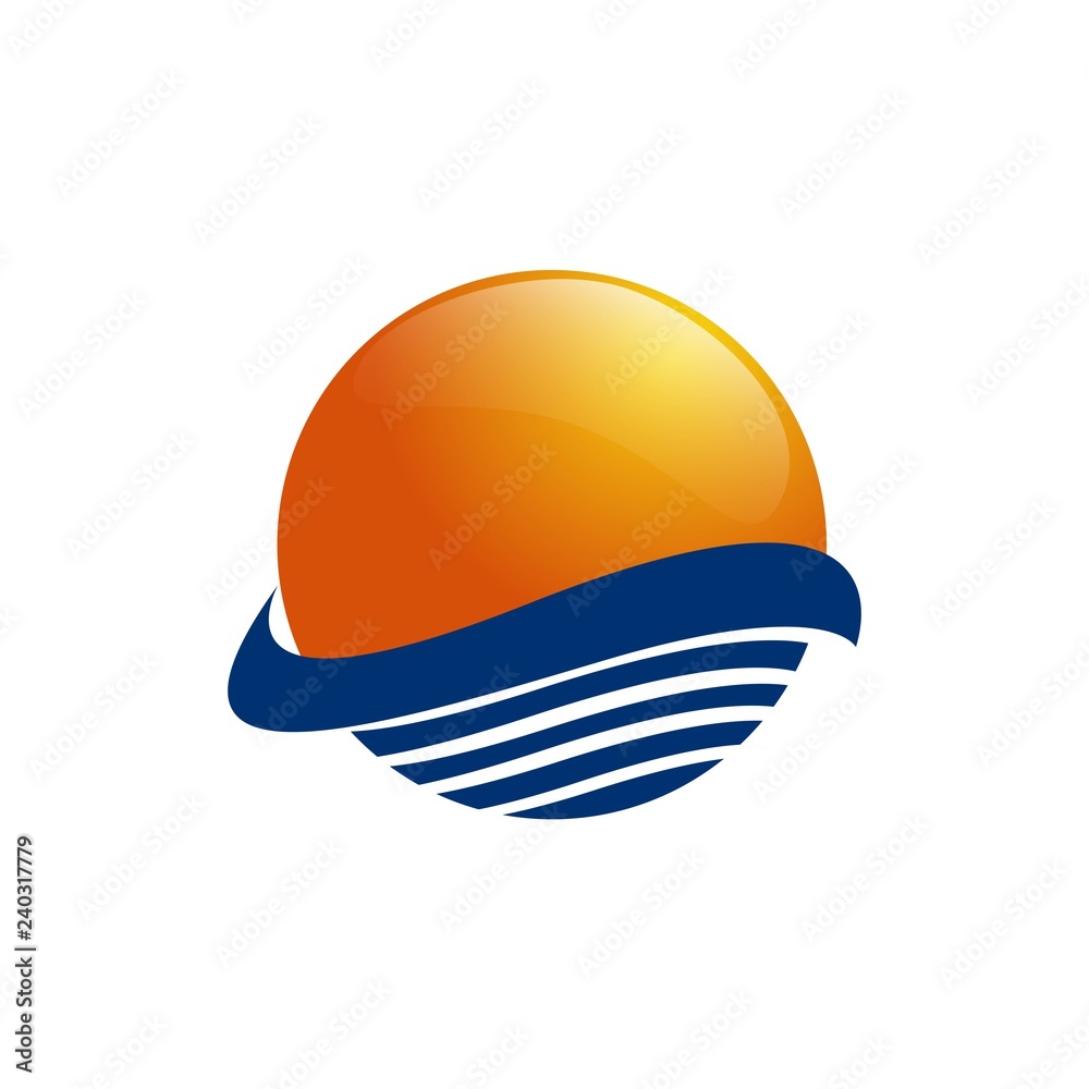 Sun over sea waves. Sun and sea. Sun logo icon isolated on white background. Editable vector illustration Sun over sea waves. Sun and sea. Sun logo icon isolated on white background. Editable vector illustration
