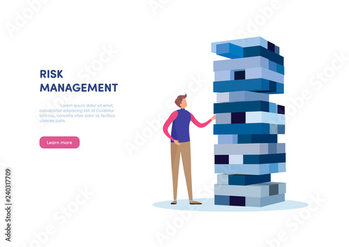 People gambling placing block stack. Business concept of Risk management.