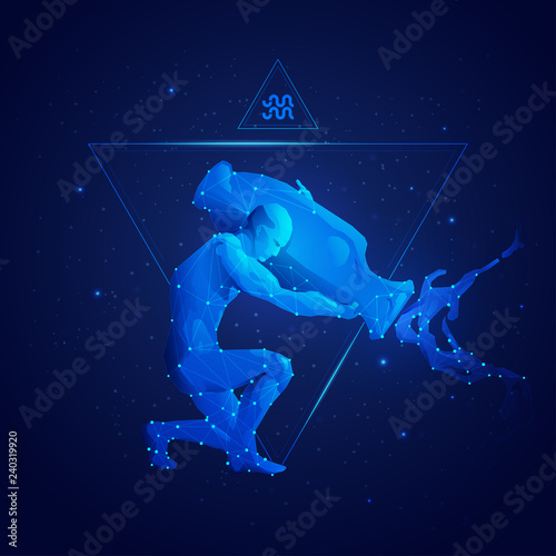 vector of aquarius horoscope sign in twelve zodiac with galaxy stars background