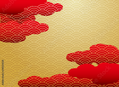 青海波文様と雲。　和風の背景素材。