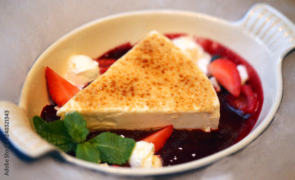 Macro photo of delicious fresh curd cheesecakes with sour cream Macro photo of delicious fresh curd cheesecakes with sour cream