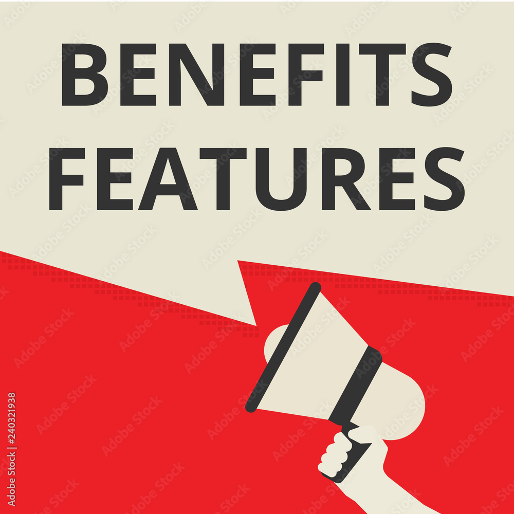 Text sign showing Benefits Features. Text sign showing Benefits Features.