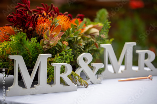 Mr and Mr wedding sign of affirmation. photo