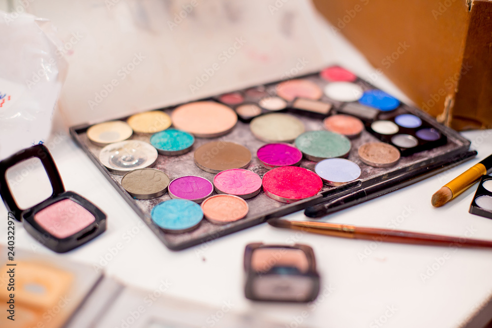 set of things for makeup: brushes, mascara, eyeliner set of things for makeup: brushes, mascara, eyeliner