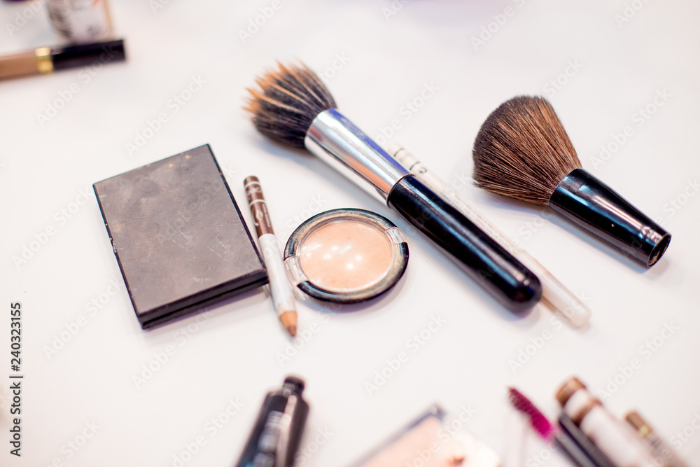 set of things for makeup: brushes, mascara, eyeliner set of things for makeup: brushes, mascara, eyeliner