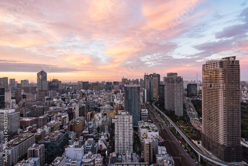 Tokyo cityscape at dusk view from observatory of World Trade Center building