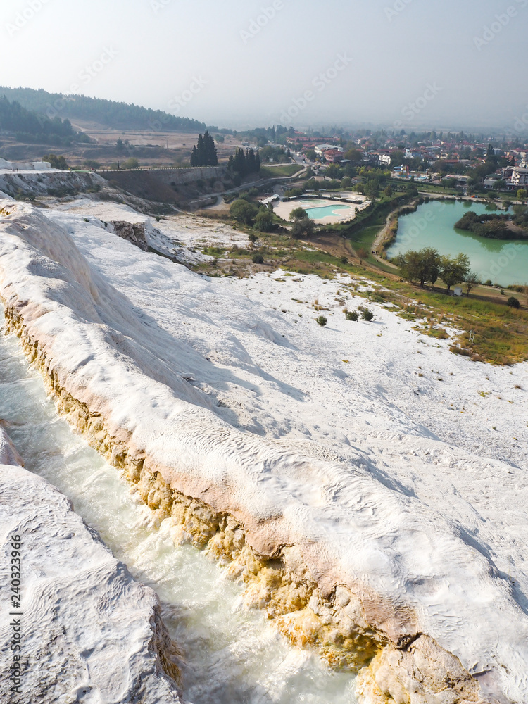 Public places pools and terraces in Pamukkale. Cotton castle in southwestern Turkey,