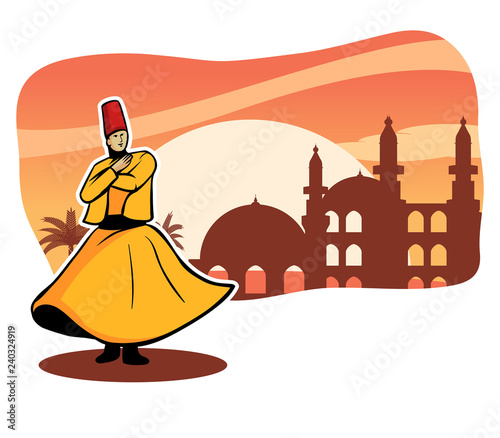 Whirling Dervish Dancing At Sunset