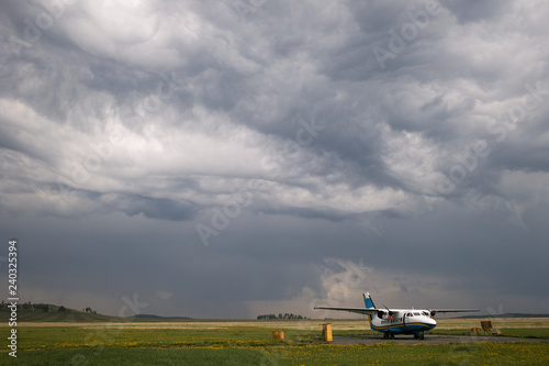 Storm sky above the airfield in the countryside.
