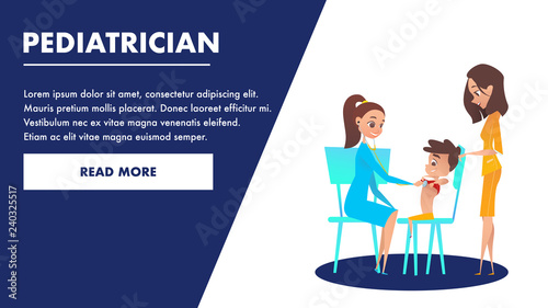 Pediatrician Checkup Banner. Doctor Examining Boy