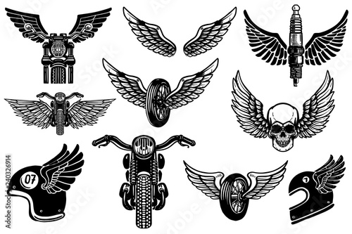 Set of motorcycle design elements. for logo, label, emblem, sign, poster, t shirt.