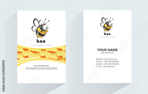 Bee vector logo. Honey natural product. logo business card design. Element for design business cards, invitations, gift cards, flyers and brochures