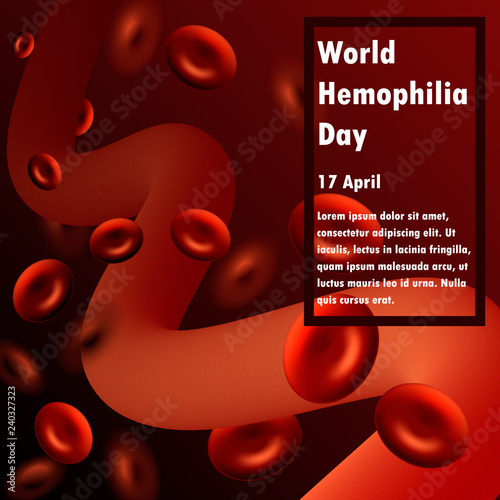 World Hemophilia Day banner. Realistic blood cells background. Vector illustration