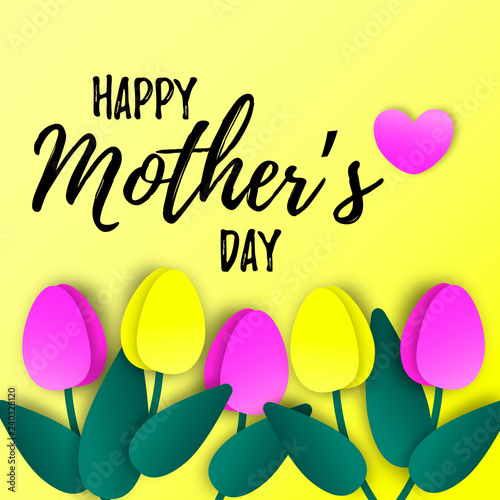 Mother’s, mothers, day, greeting, card, banner, celebration,  poster, design, template, paper, cut, origami, flower, flowers, tulip, tulips, décor, concept, decoration, vector, illustration, pink, ros