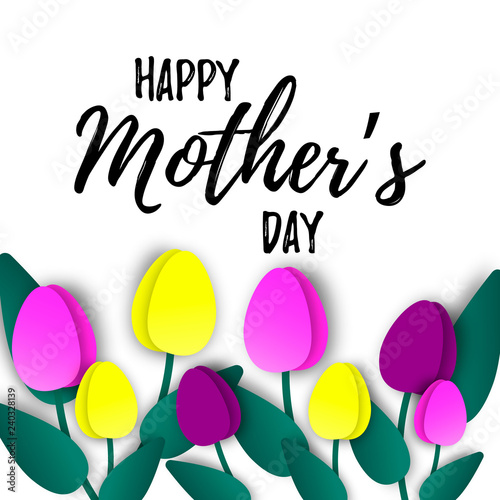 Mother’s day greeting card. Paper cut flowers design. Vector illustration. © Kseniia