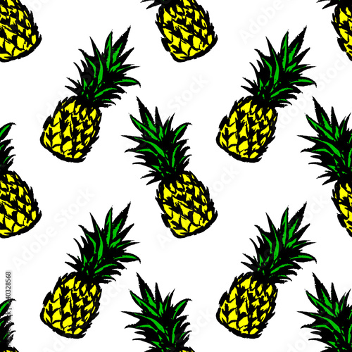 Colorful pineapple seamless pattern. Vector illustration.