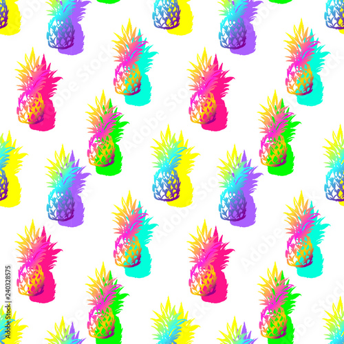 Colorful pineapple seamless pattern. Vector illustration.