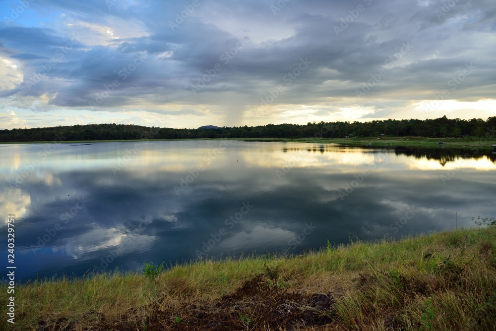 river landscape nature on blue sky background river landscape nature on blue sky background